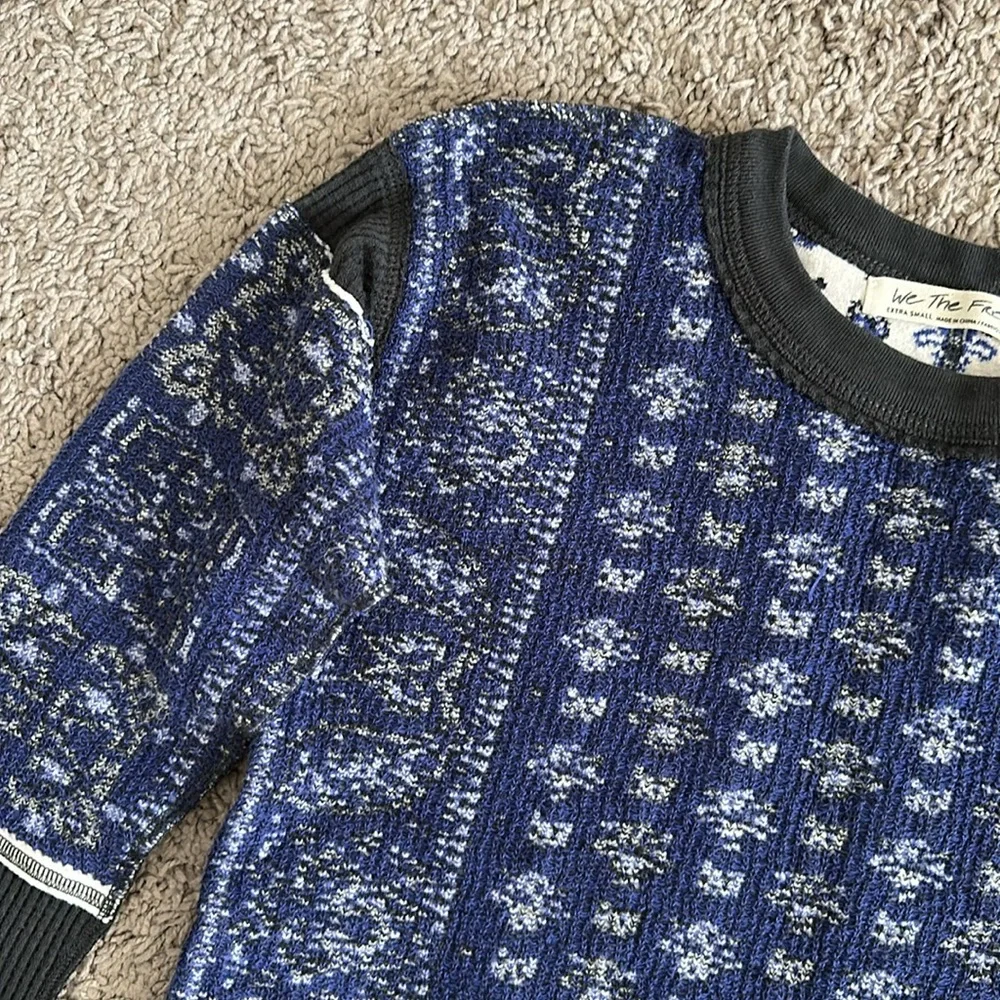 Free People Damen Thermo Pullover Pulli blau Mixed Print - Picture 3 of 13